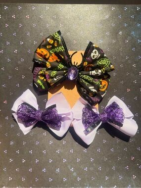 Halloween Kids Hair Bow Set - Black & Purple Costume Accessories